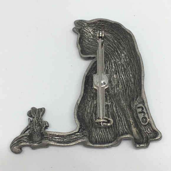 Vintage Pewter Cat & Mouse Pin - Picture 3 of 3